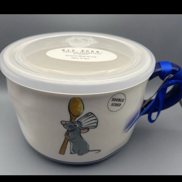 Rae Dunn Disney Pixar Ratatouille Double Sided Soup Bowl Mug With Vented Lid NEW - Picture 1 of 6